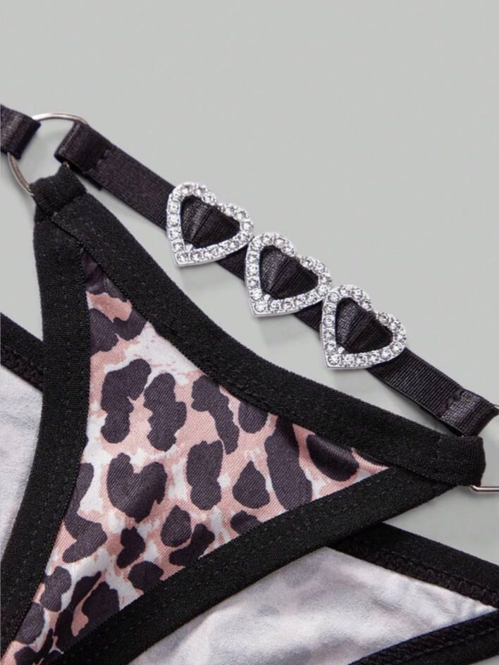 Men's Leopard Print Rhinestone Heart Decore Underwear
